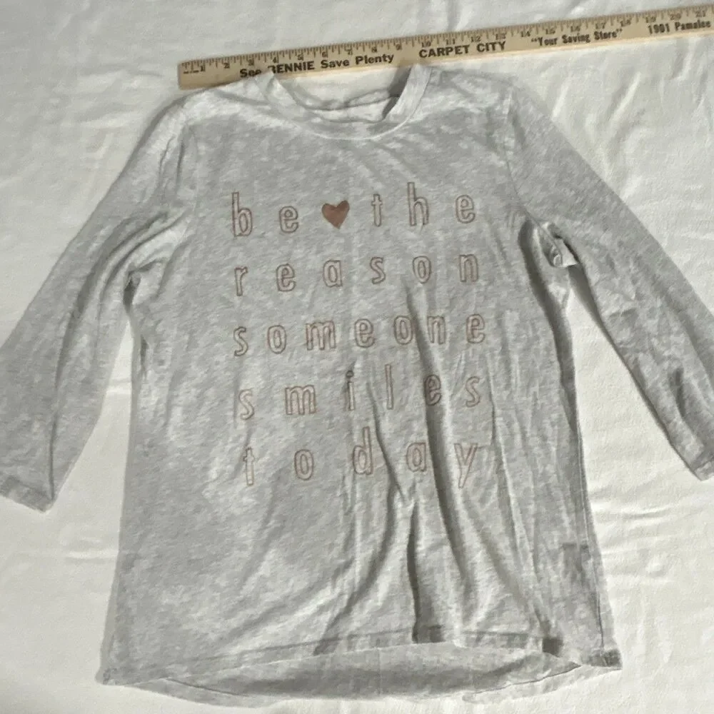 True Craft Girl’s XL Gray Knit 3/4 Sleeve Crew Neck Heart Graphic T-Shirt